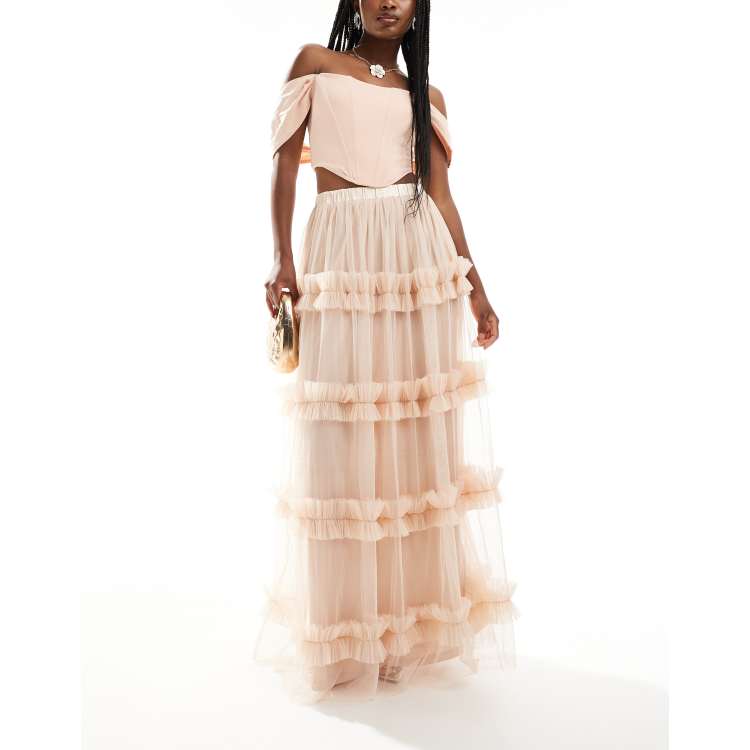 Cream tulle maxi skirt hotsell