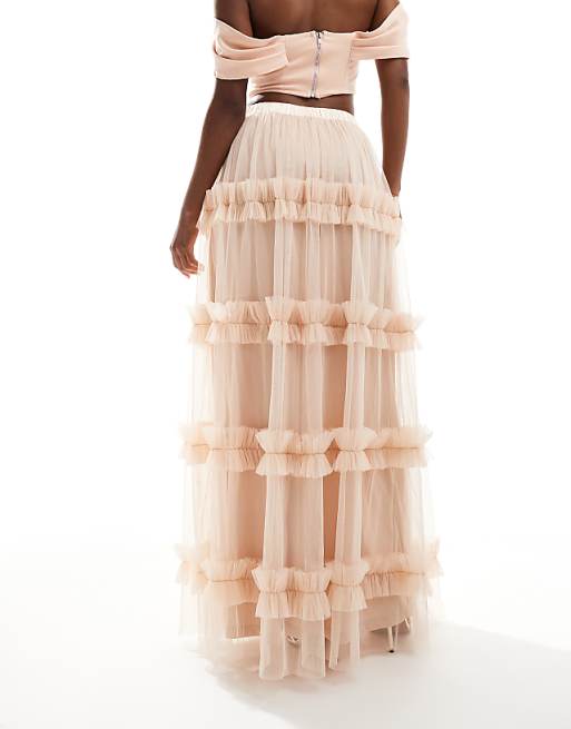 Lace & Beads tiered tulle ruffle maxi skirt in cream | ASOS Lace & Beads tiered tulle ruffle maxi skirt in cream | ASOS