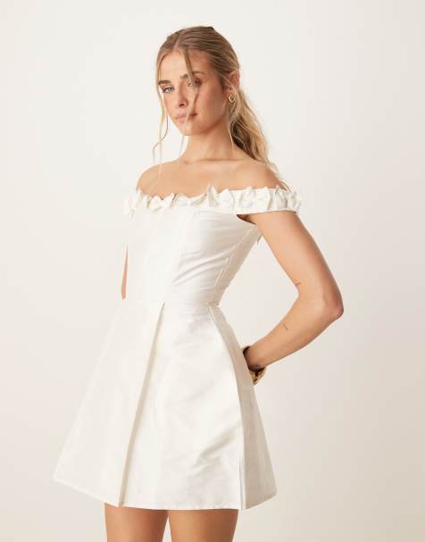 Lace & Beads tulle applique jacquard mini dress in ivory - view 1