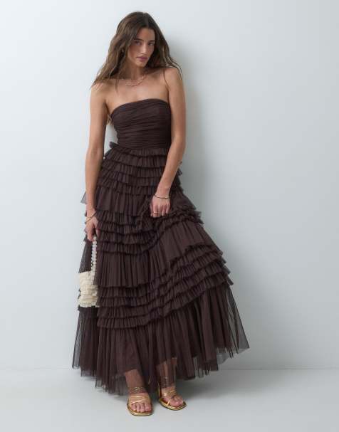 Lace & Beads tulle bandeau gelaagde maxi jurk in paars - view 1