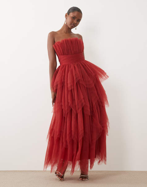 Lace & Beads tulle bandeau gelaagde maxi jurk in rood - view 1