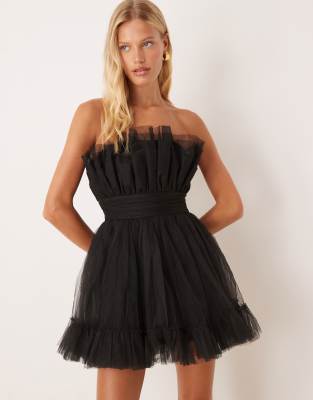 tulle bandeau mini dress in black-pink