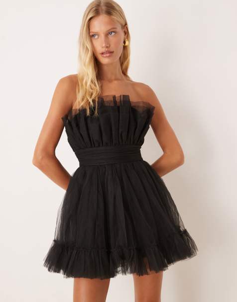 Lace & Beads tulle bandeau mini dress in black - view 1