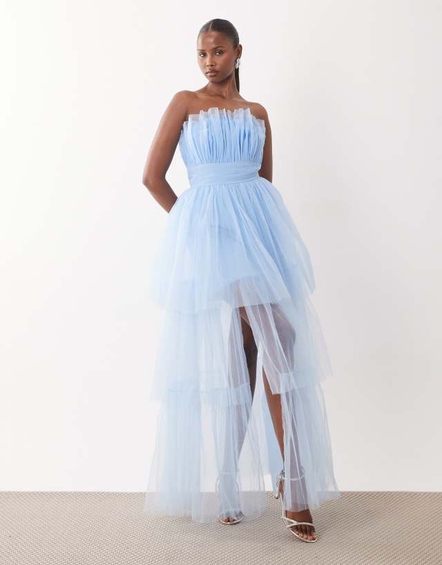 blue strapless tulle dress Lace & Beads - Bandeau Tiered Maxi - Women - Polyester - 12 US Strapless Length __l:dress-sneaker-cuir-veau-velours-beachnut SHEIN Forever 21 A Colors:Sun