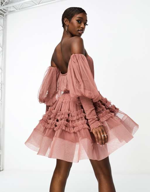 pink tulle mini dress Hot - Strapless Dress - Mini Dress in cups and a corset back Beaded A-Line Tulle Short Dress