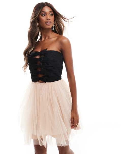 Lace & Beads tulle bow mini dress in monochrome - view 1