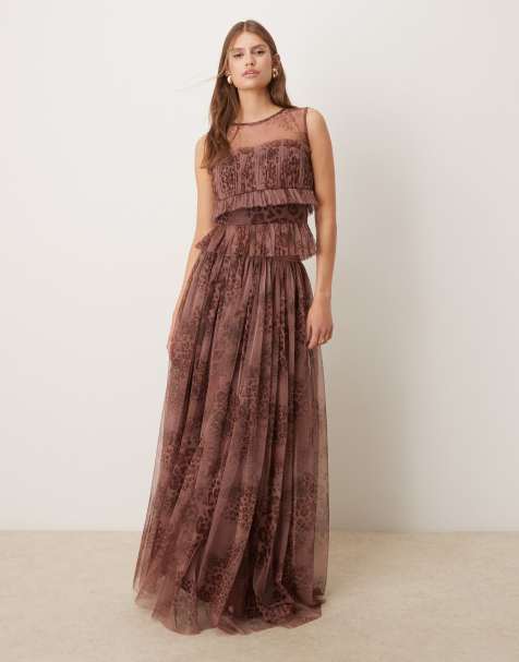 Lace & Beads tulle co-ord leopard print plum - view 1