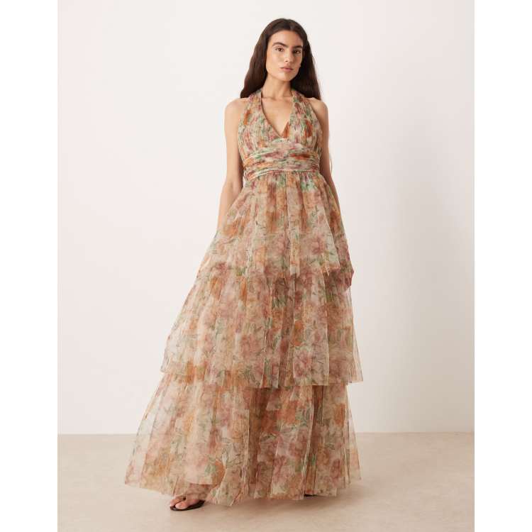 green emerald velvet dress Ichirou Halterneck Crystal Tulle Maxi Dress – Mew Mews main image 0
