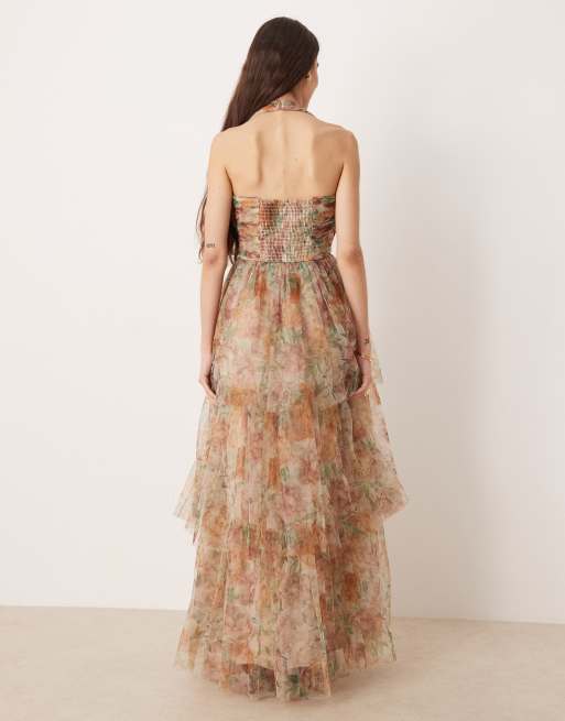 slim fit dress slacks 'Seren' Pistachio Floral Lace Back Maxi Dress main image 0