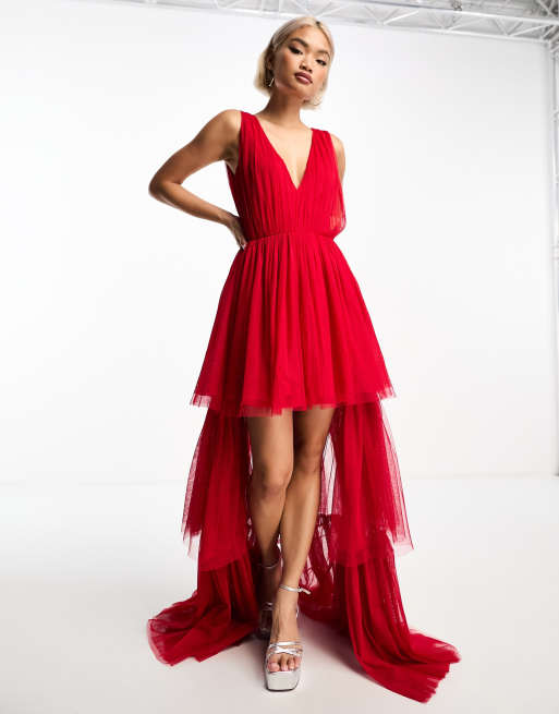 Red Long Tulle Maxi Top