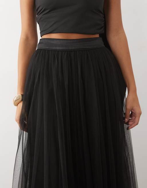 Lace & Beads tulle high waist full maxi skirt in black, 3 of 5