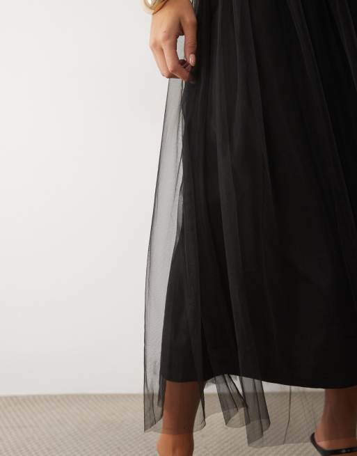 Lace & Beads tulle high waist full maxi skirt in black, 4 of 5