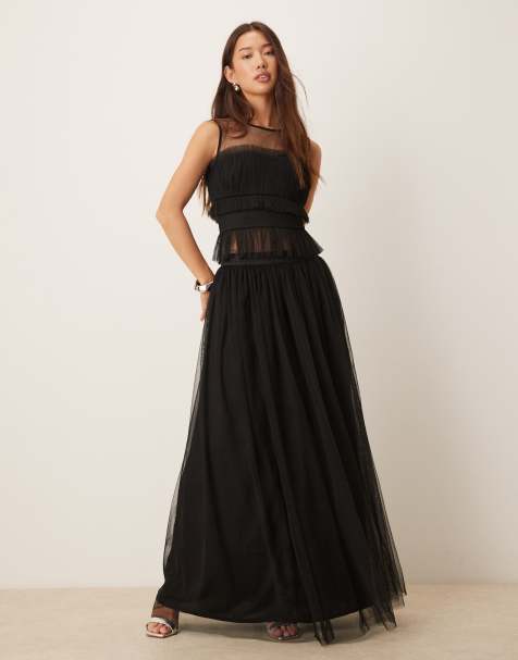 Lace & Beads tulle maxi skirt co-ord in black - view 1