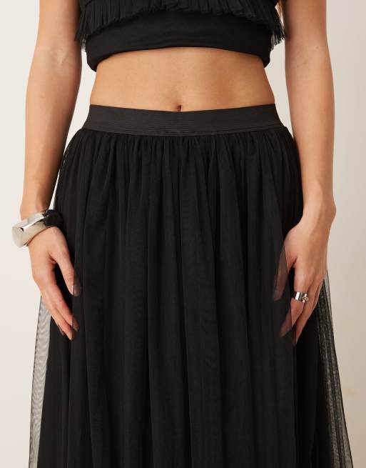 Lace Beads tulle maxi skirt in black part of a set ASOS