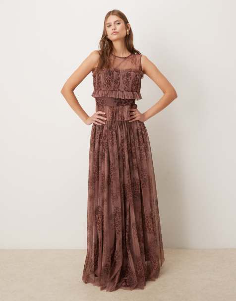 Lace & Beads tulle maxi skirt in leopard print plum - view 1