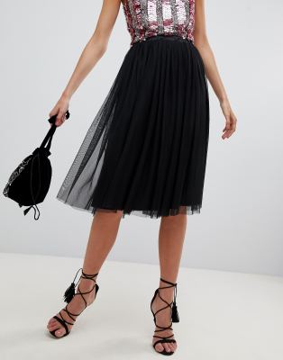 lace & beads tulle midi skirt