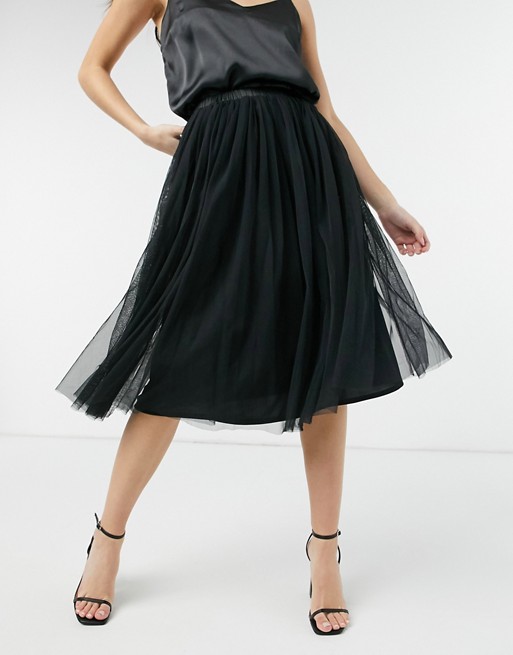 Lace & Beads tulle midi skirt in black | ASOS