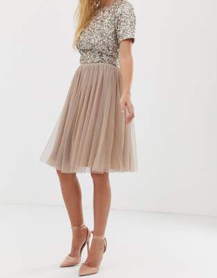 lace & beads tulle midi skirt