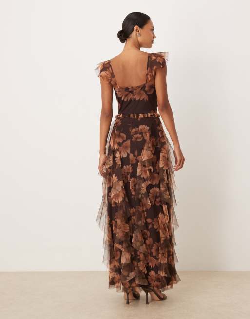 brown lace formal dress Rihoas Brown Plaid Sheath Dress main image 1