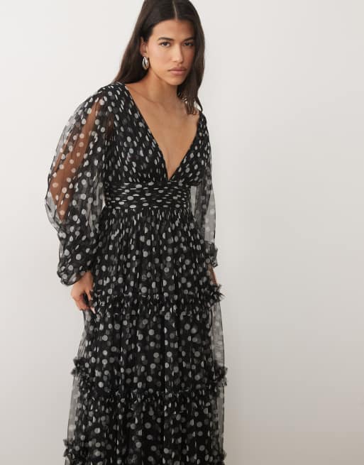 polka dot dress sheer Coralie Maxi airy design keeps you cool and confident Polka Dot Tulle Black Evening