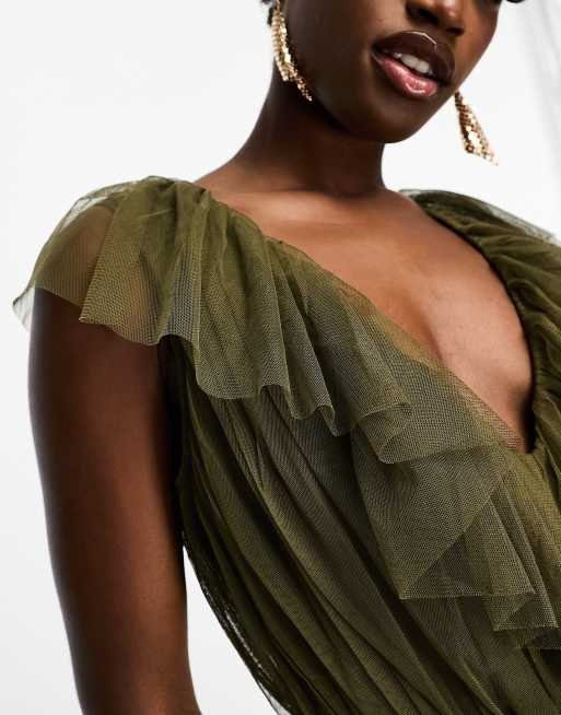 olive green tiered maxi dress Olive Green Cotton Waffle Square Neck Tiered Midi Dress 34" / Custom Height (Free)