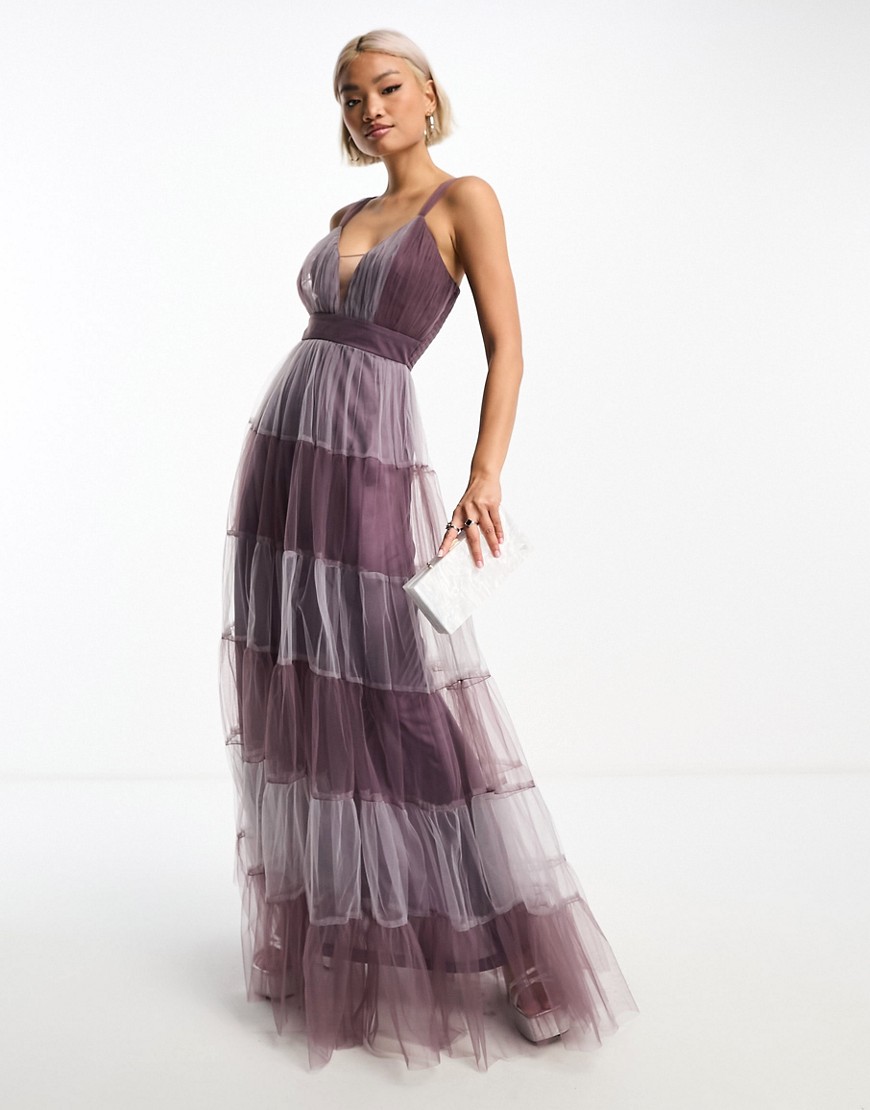 Lace & Beads tulle two-tone maxi dress in purple