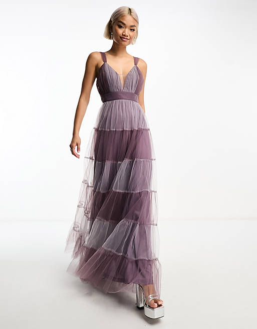Lace & Beads Tulle Two-Tone Maxi Dress in Purple - ASOS Outlet