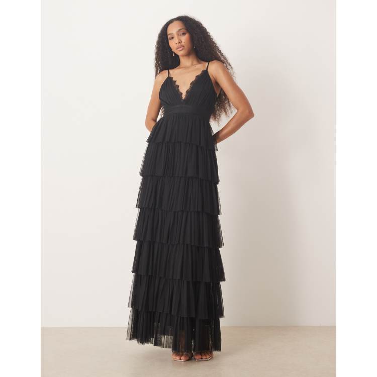 lace cape maxi dress Suboo | Ava Lace Sequin Cape Sleeve Maxi Black main image 0