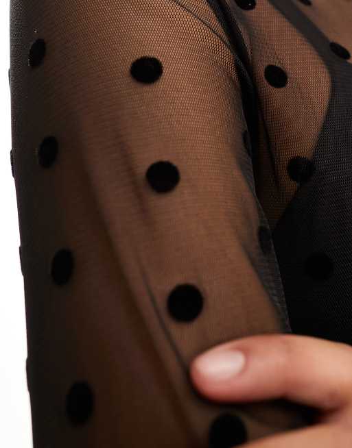 Lace & Beads - Vestito al polpaccio accollato nero in tulle e pizzo, 3 di 4