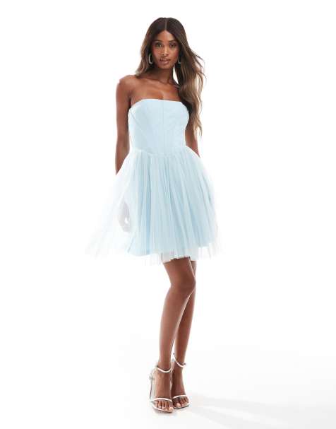 Lace & Beads - Vestito corto a corsetto blu in tulle con orlo sceso - view 1