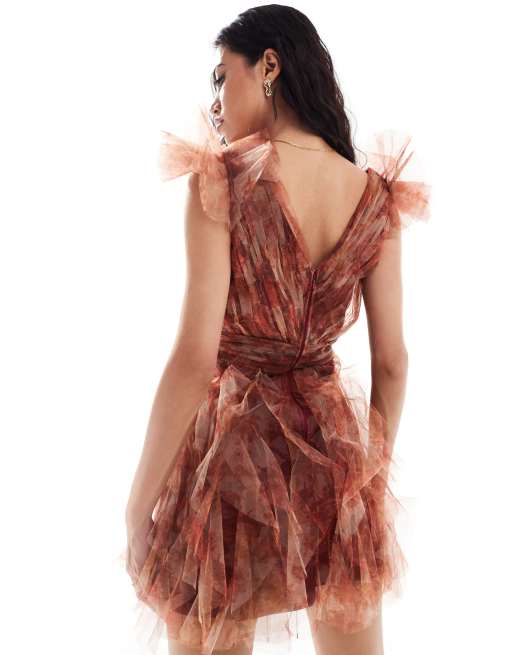 Lace & Beads - Vestito corto in tulle con motivo con rose e volant, 4 di 4