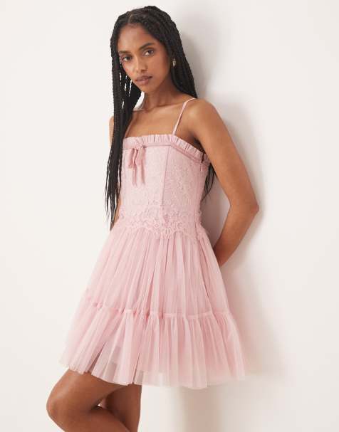Lace & Beads - Vestito corto in tulle rosa pastello con corsetto in pizzo - view 1