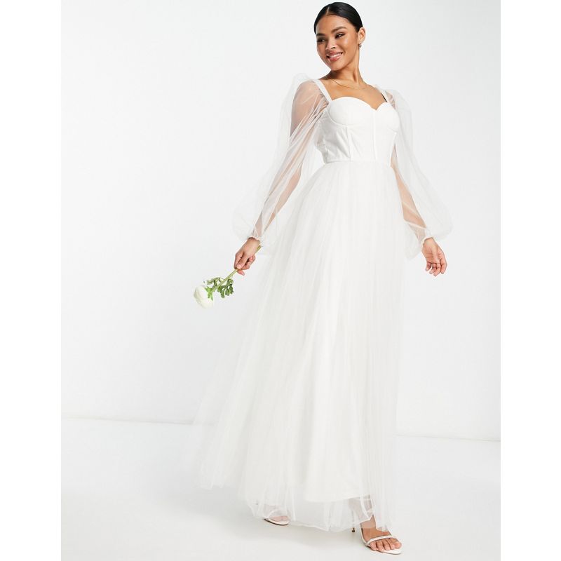 lQtye Donna Lace & Beads - Vestito lungo da sposa ampio con corsetto color avorio
