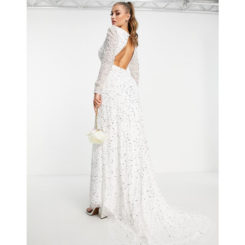 Vestiti lunghi JAB9X Lace & Beads - Vestito lungo da sposa decorato color avorio con strascico