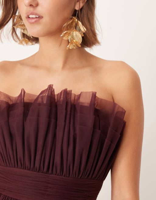 Lace & Beads - Vestito lungo in tulle prugna a fascia, 4 di 4