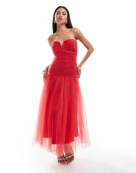 Lace & Beads - Vestito lungo rosso in tulle con fondo scesc - view 1