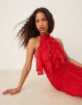[Lace & Beads] Lace & Beads waterfall ruffle maxi dress in red 14 Red