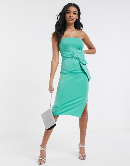 Laced In Love bandeau midi scuba dress with bow detail in green