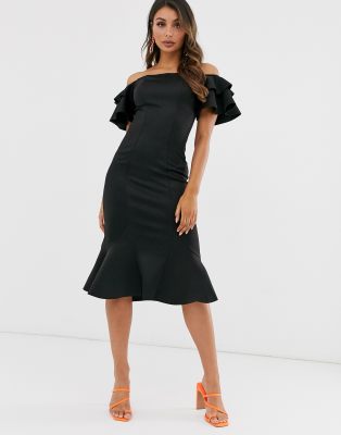 black fishtail midi dress