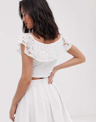 white lace frill top