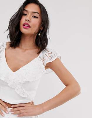 white lace frill top