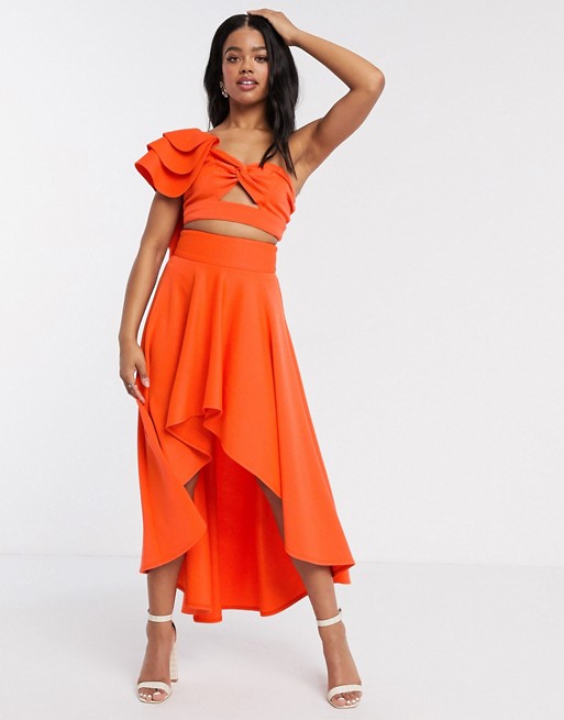 Laced In Love statement high low skirt co-ord in orange