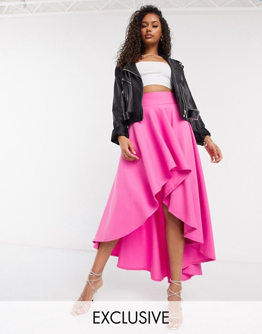 Laced In Love statement high low skirt in hot pink