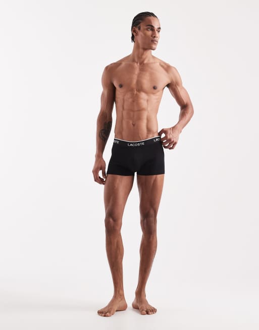 Lacoste 2 pack black waistband trunks in black & grey, 2 of 3