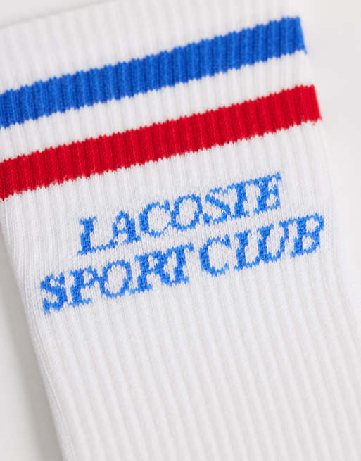 Lacoste 2 pack graphic sports socks in red and white, 2 of 3