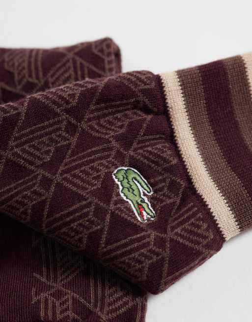 Lacoste 2 pack long  socks in brown monogram and beige , 2 of 3