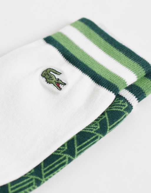 Lacoste 2 pack long  socks in green monogram and white, 2 of 3
