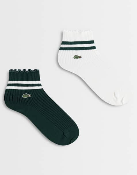 Lacoste 2 pack mid length ruffle socks in white and green - view 1