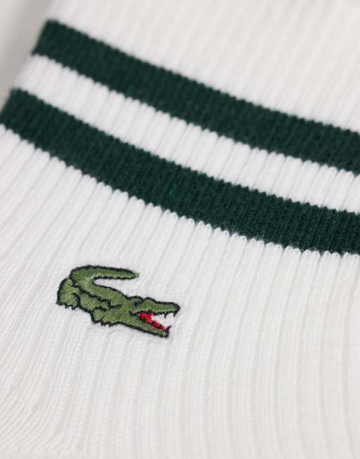 Lacoste 2 pack mid length ruffle socks in white and green , 2 of 3