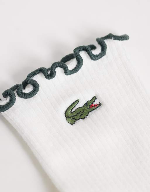 Lacoste 2 pack mid length ruffle socks in white , 2 of 3